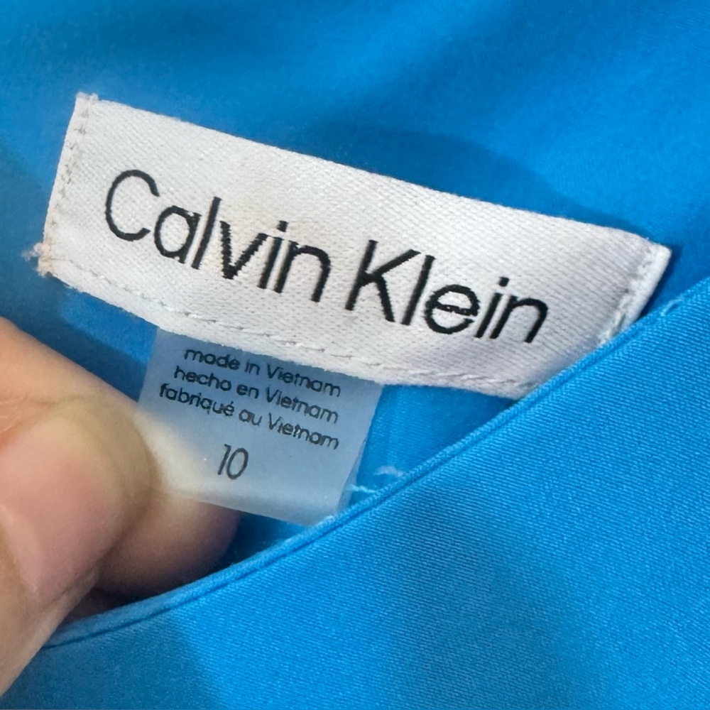 Calvin Klein Size 10 Jumpsuit Blue Flutter Split Sleeve Belted NEW - Picture 3 of 9